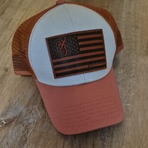 Browning Womans Pink And White Trucker Hat American Flag